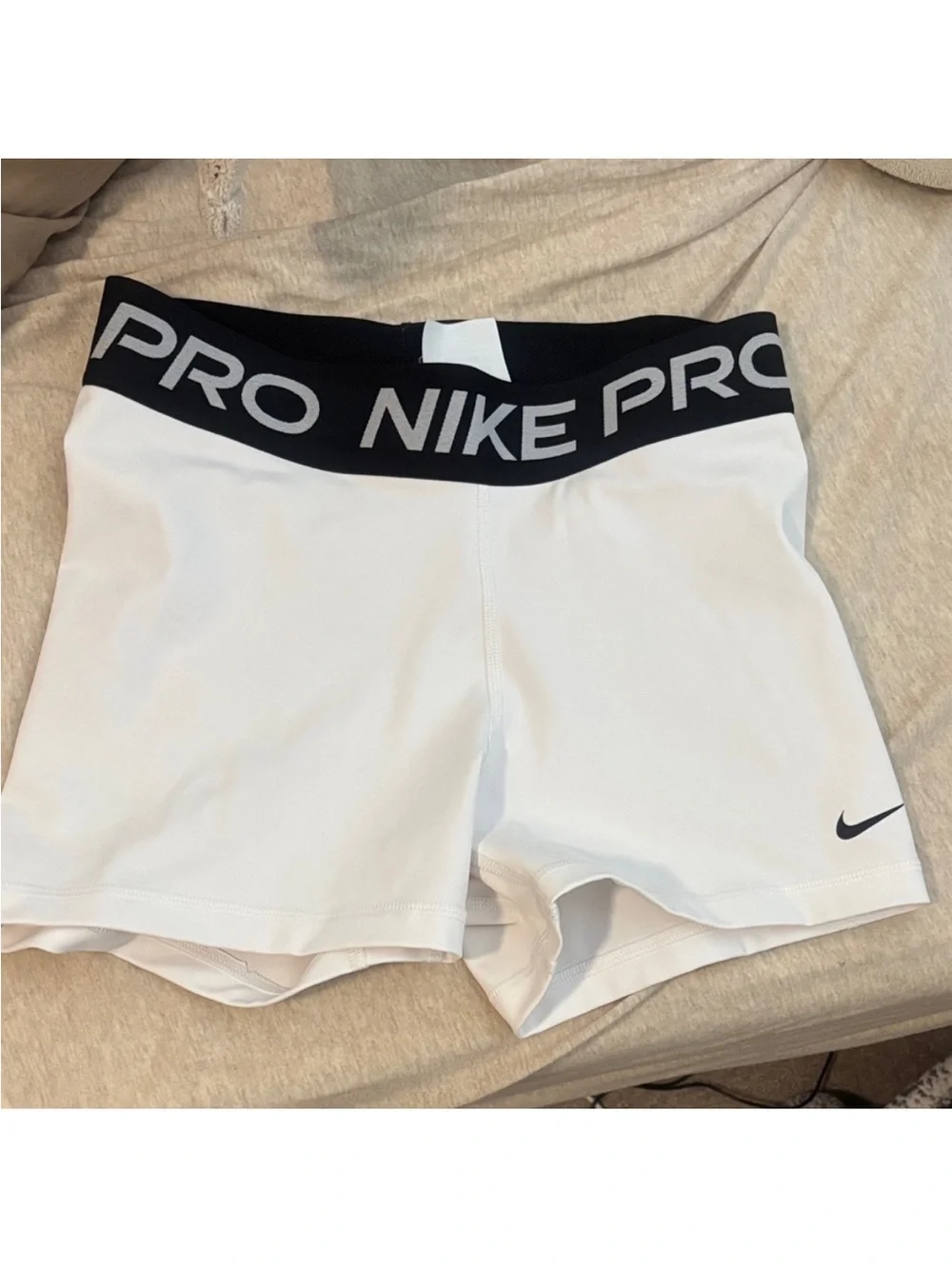 Nike Pro White Women's Compression Bike Shorts with Black Waistband